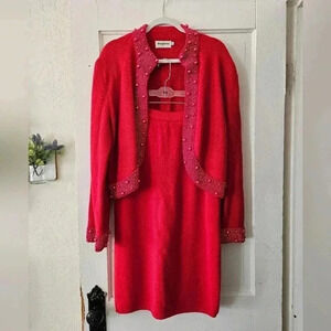 1980s Magnolia Lambswool And Angora Skirt And Beaded Jacket Set Size Medium